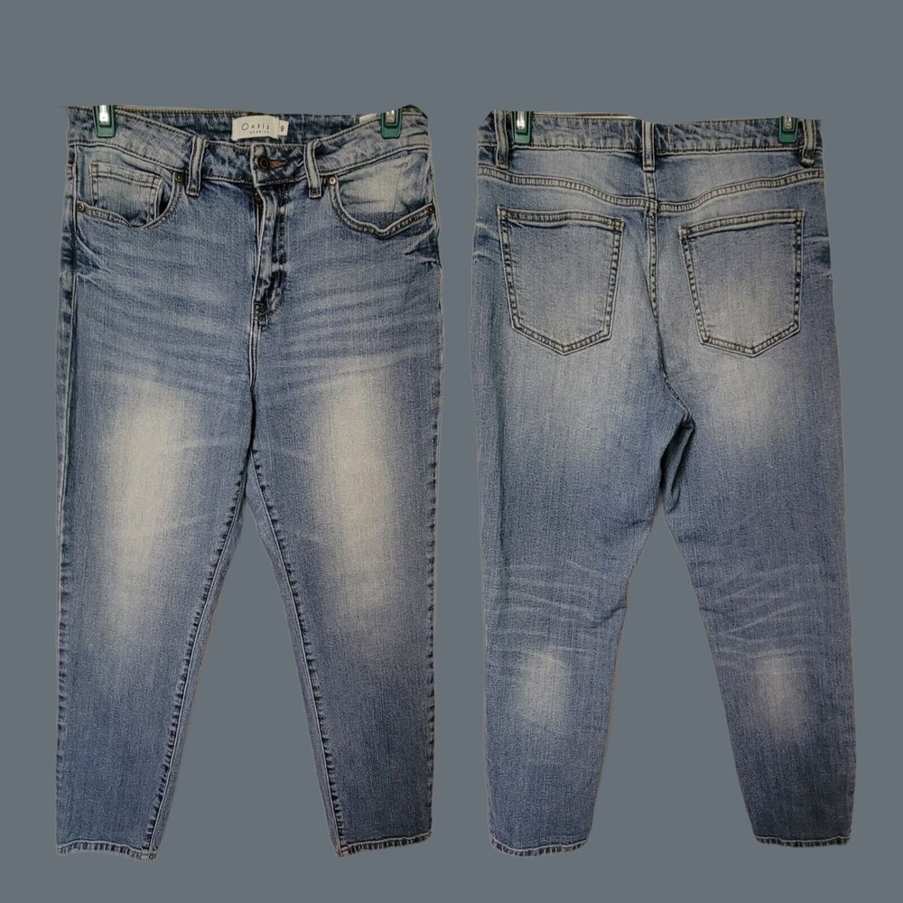 Oasis by EUNINA 9 High Rise Cropped Destroyed Ripped Skinny Denim Blue Jeans